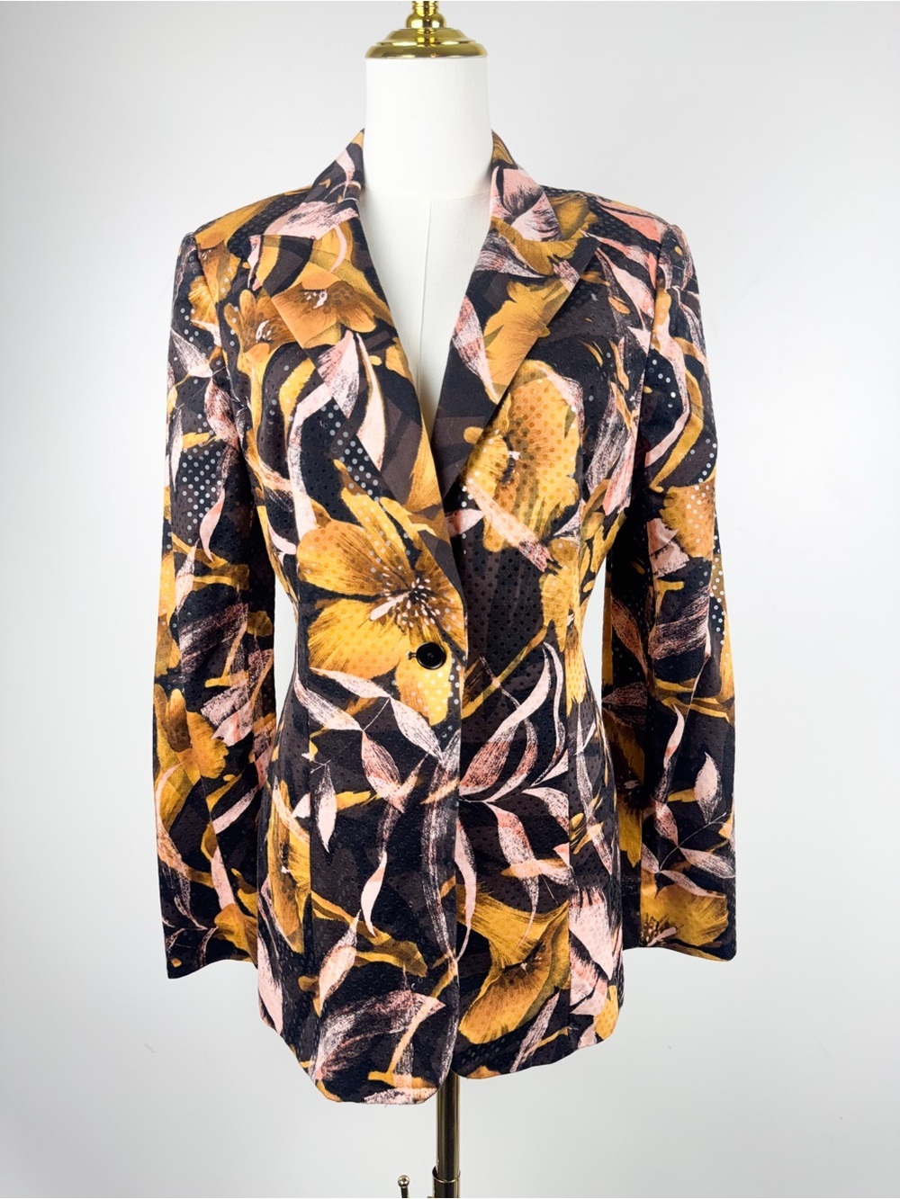 Vintage Cache Womens Size 8 Floral Leaf Print One Button Suit Jacket Y2K Artsy